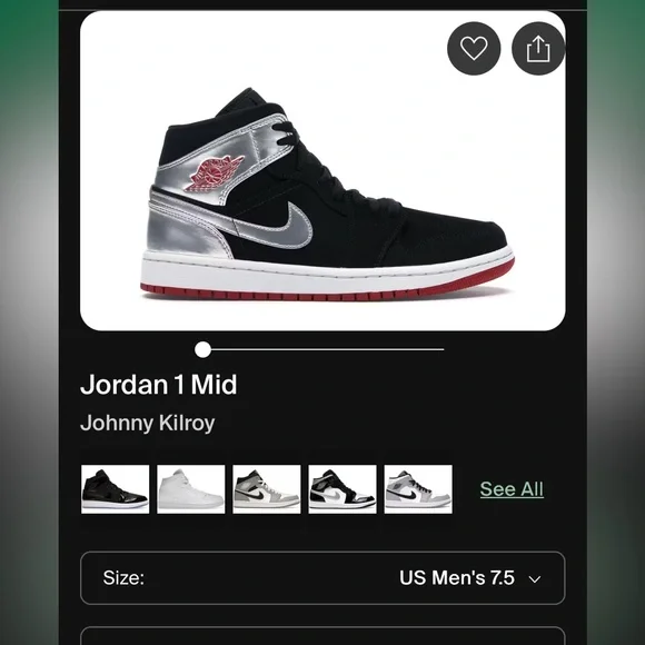 Jordan 1 Mid Black with Silver and Red Accents - Picture 1 of 6